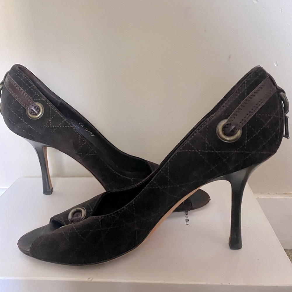 Vintage Christian Dior Brown Quilted Peep Two Heels | in great condition.